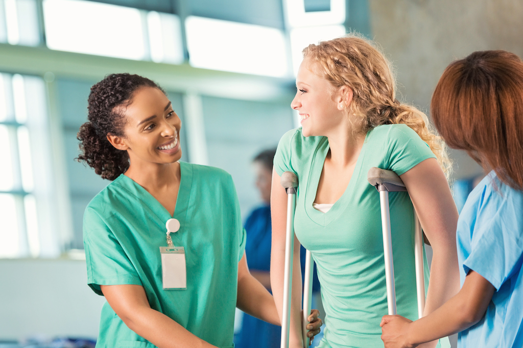 Accident Insurance - Nurse and patient on crutches